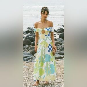 Sabo Skirt Strapless Dress in Blue and Green